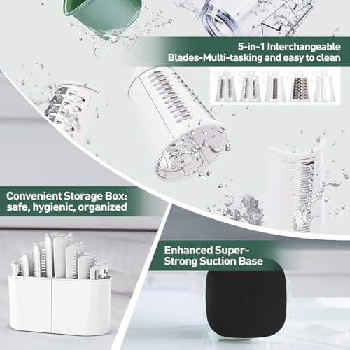 APSARAS USA Rotary Cheese Grater, 5 in 1 Rotary Grater, Cheese Grater Hand Crank, Replaceable Stainless Blades Cheese Shredder, Cheese Slicer, Easy to Clean Kitchen Gadgets with Storage Box - Thumbnail 6