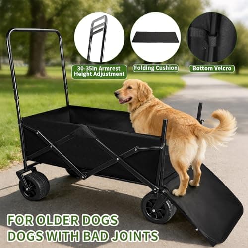 Dog Stroller for Large Dogs,Pet Stroller for Medium Dogs Up to 150lbs,Folding Dog Wagon Cart,Heavy Duty All-Terrain with Adjustable Handle,Storage Organizer,Waterproof Oxford Fiber,Black - Thumbnail 4