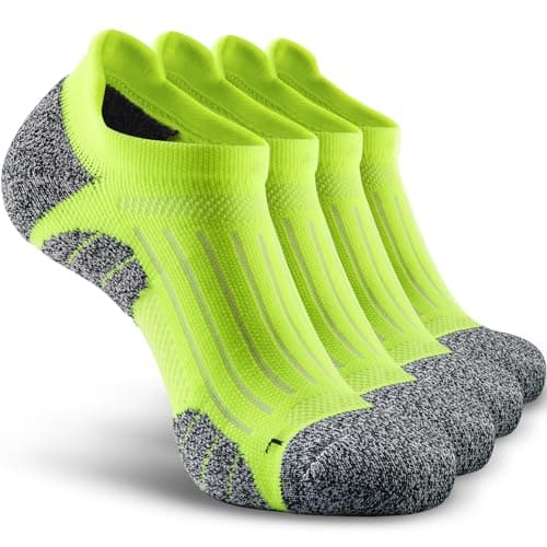 SITOISBE Men's No Show Compression Athletic Socks, Cushioned for Running Hiking, Medium, Hi-viz Yellow-4 Pairs - Image 1