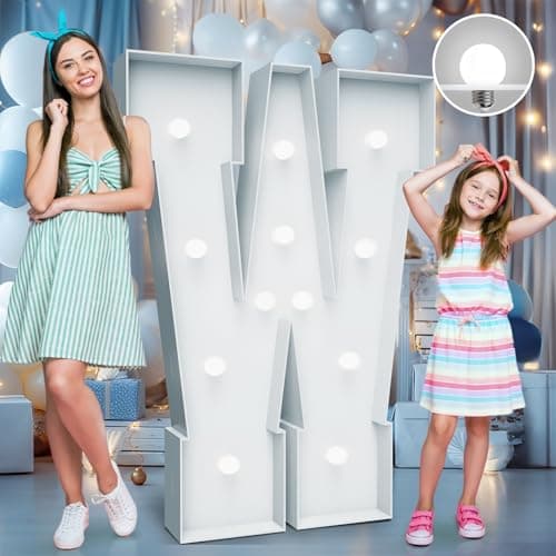 4FT Marquee Light Up Letters - Cool White Light Up Letters W with Fixed Water Bag, Party Decoration Large Marquee Light Up Letters can Be Used for Wedding Decoration, Birthday Party Decoration - Image 1