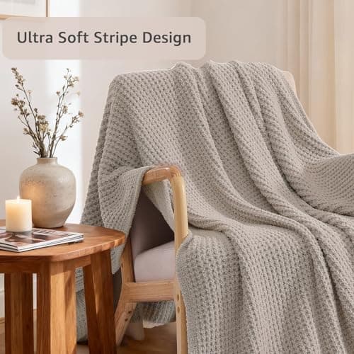 WRENSONGE Pineapple Stitch Throw Blanket, Sand Soft Cozy Fluffy Warm Hand Made Throw Blankets for Couch, Sofa, Chair, Bed, Camping, Picnic, Travel Lightweight Bed Blanket - 50"*60" - Thumbnail 4