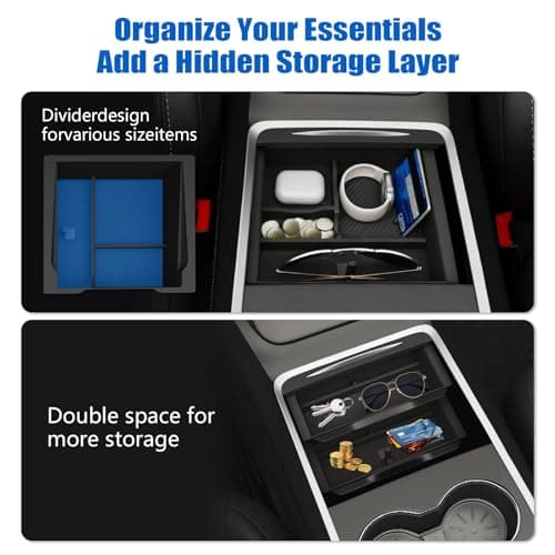 Lumlazni Center Console Organizer Fit For Tesla Model Y Juniper（2025-2026）& Model 3 Highland （2024-2026） Double Layer Silicone Slide Smoothly New Model Y/3 Accessories, 6 Pcs - Thumbnail 6