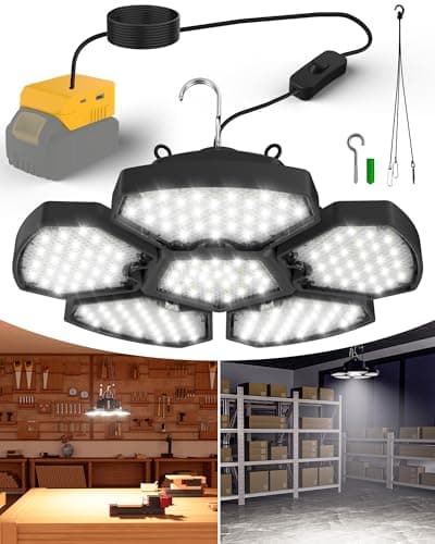 T-SUN Battery Operated Shed Lights, LED Work Light Compatible with Dewalt 20V Battery Hanging Lights Indoor Outdoor Camping Light, Emergency Lighting for Job Site Car Repairs(1 Pack) - Image 1