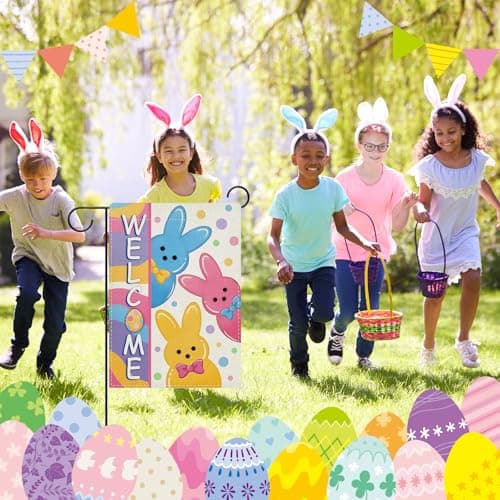 Oeyliz Easter Garden Flag 12x18 Inch Welcome Bunny Easter Double Sided Outside Garden Flag Holiday Bunny Yard Porch Flag Decor Outdoor Flag - Thumbnail 4