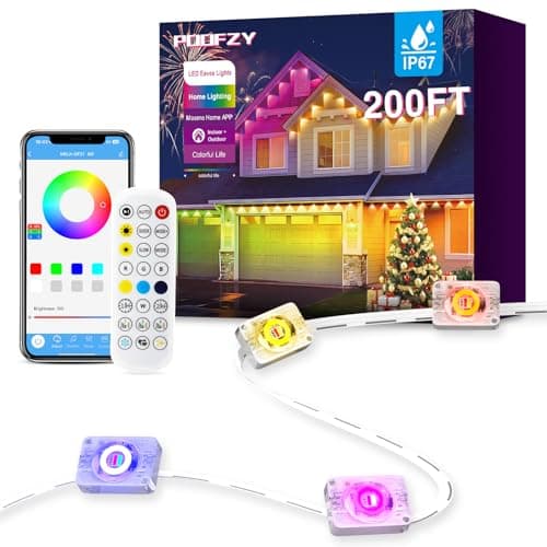 POOFZY Permanent Outdoor Lights for House,200ft RGB+IC Smart Outdoor Decor, 50 Scene Modes,App/Remote Control,for Christmas,Super Bowl,V-Day,Thanksgiving,Daily & Holiday Party Decor - Image 1