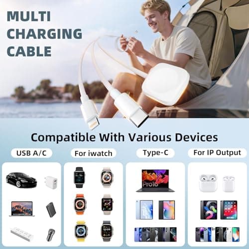 2Pack Travel Essentials 3 in 2 Multi Charging Cable for iWatch Charger/Type C/IP, Nylon iPhone Charger Cord, Multi Chargers for All Devices Compatible with iWatch Series/iPhone 17-11/iPad/AirPods 4FT - Thumbnail 3