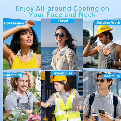 Portable Neck Fan Rechargeable, 5 Speeds, Lightweight, Long Lasting, Battery Operated All-Around Cooling Quiet Personal Fans for Travel, Camping, Birthday Valentines Day Gifts for Women Men Mom Dad - Thumbnail 6
