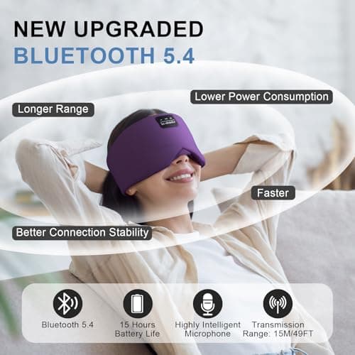 LC-dolida Sleep Mask with Bluetooth Headphones, Ice Silk Sleep Headphones with Bluetooth 5.4, Total Blackout Eye Mask for Sleeping, Sleep Soft Mask for Women Men, All Night Sleep, Travel(Purple) - Thumbnail 6