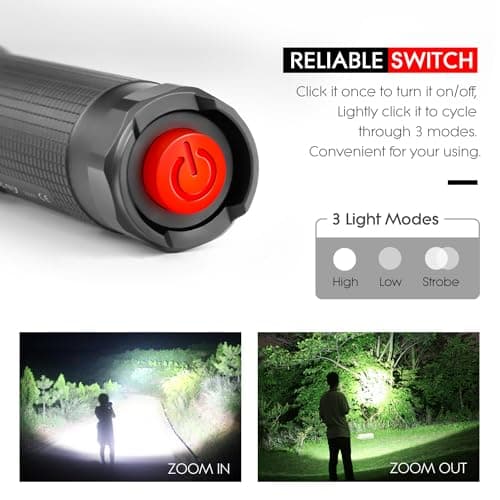 WdtPro High-Powered LED Flashlight S3000, Super Bright Flashlights - High Lumen, IP67 Water Resistant, 3 Modes and Zoomable for Camping, Emergency, Hiking, Gift - Thumbnail 3