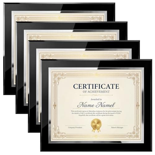 Schliersee 8.5x11 Black Certificate Frames Set of 4, Black Diploma Frames with Real Glass, 8.5 by 11 Document Frame for Certificates, Degrees, Awards, Professional Office or Home Tabletop Display - Image 1