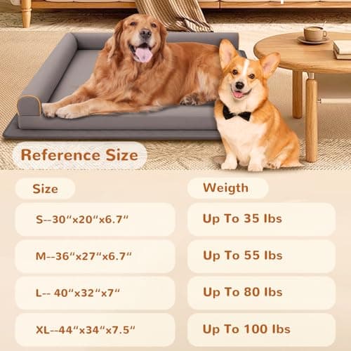 Chew-Proof Dog Bed Medium Size Dog Orthopedic Waterproof Pet Bed Memory Foam with Anti-Slip Mat Washable Dog Couch (Grey) - Thumbnail 5
