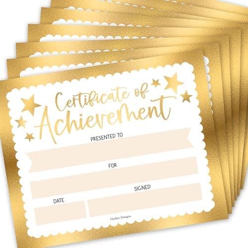 Classroom Award Certificates for Students -25 Certificate of Achievement Awards, Premium Real Gold Foil Certificate Paper, Preschool Graduation Certificates, Kindergarten Diploma, Star Student Honors