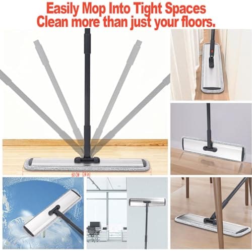 24in Flat Mop for Cleaning Floors, Heavy-Duty Microfiber Wet Mop with Easy Wringing & Deep Cleaning, Includes 4 Reusable Mop Cloths and Adjustable Long Handle - Thumbnail 6