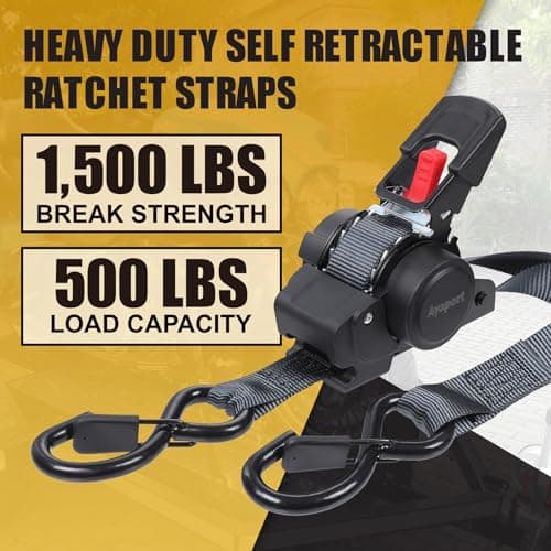 Ayaport Retractable Ratchet Straps 1in X 12ft(2PK)-1500lb Break Strength, Heavy Duty Ratchet Straps Self Retractable Tie Downs with Soft Loops for Motorcycle, Dirt Bike, Cargo, Truck Accessories - Thumbnail 3