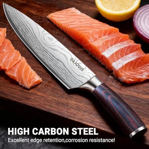 Chef Knife 8 Inch Kitchen Knife - Ultra Sharp Japanese High-Carbon Steel Chefs Knife, Professional Cooking Knives with Ergonomic Wood Handle & Gift Box - Thumbnail 2