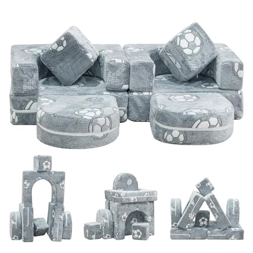 furlinkhm Modular Kids Play Couch, Kids Couch for Playroom Bedroom, Glow in The Dark, 5 Seconds Instant Expansion, Glowing Football, Grey - Image 1