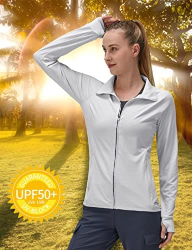 Women's UPF 50+ UV Sun Protection Clothing Long Sleeve Athletic Hiking Shirts Lightweight SPF Zip Up Outdoor Jacket (grey,S) - Thumbnail 4