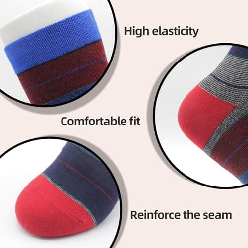 NKMOOS Thin Bule Red Striped Socks Women Cotton,Vintage Bule Grey Women's Crew Socks Size 7-9,Fashion Soft Cozy Casual Everyday Breathable Business Work Gifts for Women Sock for Trouser 3 Pairs - Thumbnail 6