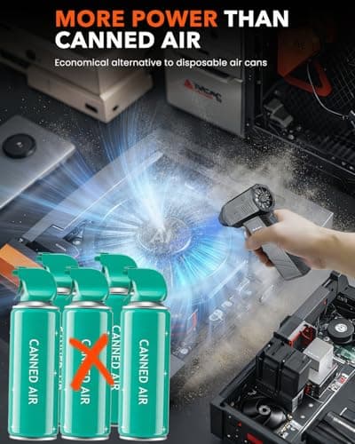 Compressed Air Duster, 180000RPM Electric Air Duster, Rechargeable Cordless Air Blower with 3-Gear Turbo Fan, Canned Air Alternative for Keyboard, PC, Computer, Car, Home & Outdoor Use (Pure Black) - Thumbnail 3