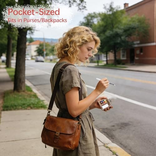 YAKUNCL 12-Color Mini Watercolor Travel Set with Wooden Sketchbook Kit - Portable Watercolor Painting Set Including Water Brush Pen, Sketch Pad & Copper Clip for Artists, Students & Painters - Thumbnail 5