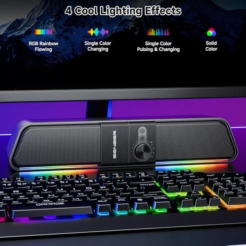 SENZER CS20 2 in 1 Bluetooth Computer Speakers for Desktop, USB Plug & Play Clear Sound PC Speakers with RGB Light, Monitor Sound Bar with Volume Knob, Gaming Speaker for PC Laptop Phone Tablet - Thumbnail 6