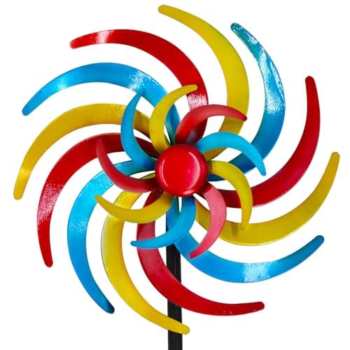 CBAXEAXM Colorful Kinetic Wind Spinner for Outdoor 13" W Metal Windmill Wind Sculptures with 5 Prong Stake, Easy to Rotate Metal Yard Art for Garden Patio Lawn Backyard Decor - Image 1