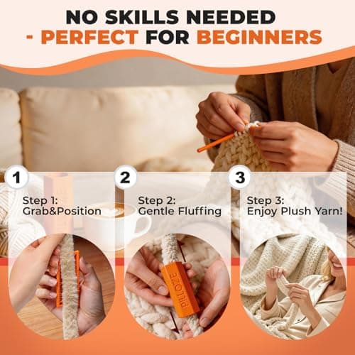 Pilloze Chunky Yarn Fluffer - Yarn Fluffing Tool for Crochet & Knitting Projects, Compact Portable Yarn Texture Enhancer for DIY Craft Enthusiasts, Orange - Thumbnail 4