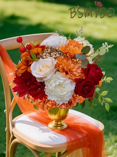 BSMYBO Artificial Flowers Combo Fall Flowers Mix Silk Flowers Dahlia Roses with Stems for DIY Bridal Wedding Bouquets, Baby Shower Decorations Fake Floral Arrangements Table Centerpieces Decor - Thumbnail 4