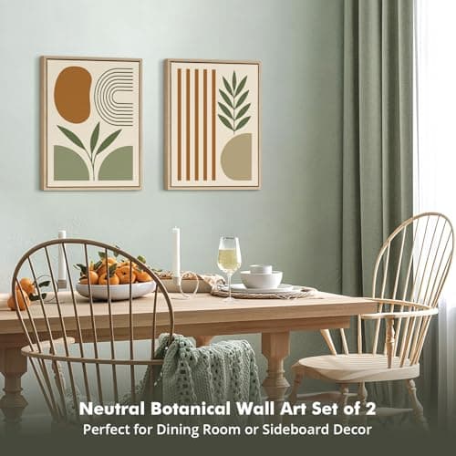DAJONART Minimalist Boho Wall Art Set of 2,Sage Green & Olive Gray Abstract Prints Duo Framed Canvas for Modern Organic, Japandi, and Bedroom Decor,Neutral Earth-Tone Geometric Wall Decor,12x16 in - Thumbnail 4