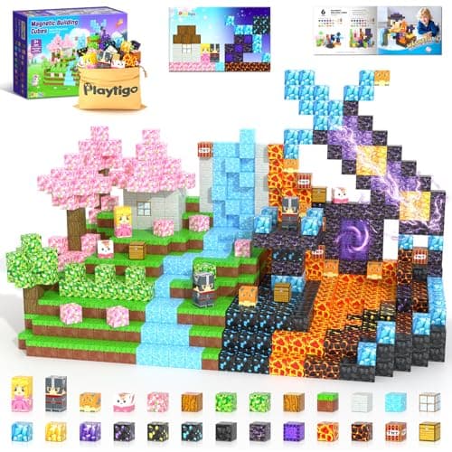 154PCS Magnetic Blocks - Build Mine Magnet World Stacking Cube Toys with Magnet Board, Magnetic Tiles Building Blocks STEM Construction Toys, Sensory Games for Kids Age 3+ Boys Girls Birthday Gift - Image 1