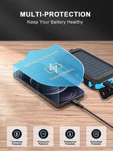 Solar Charger, 38800mAh Solar Power Bank, Waterproof External Backup Battery Power Pack with USB C Input/Output/LED Flashlights Compatible with iPhone, Samsung, iPad, Suitable for Outdoor, Camping - Thumbnail 5