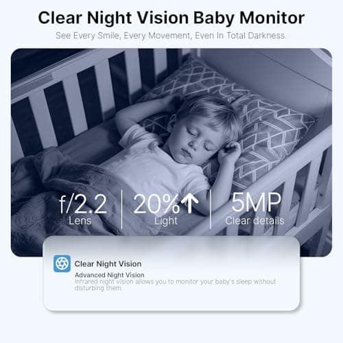 Ognee Baby Monitor with Camera and Audio, 5" IPS 2K Display, 6000mAh Battery, SD Card, Remote Pan-Tilt-Zoom, 2-Way Talk, No WiFi Needed, Night Vision, Safety Zone Alert, 24/7 Recording - Thumbnail 3
