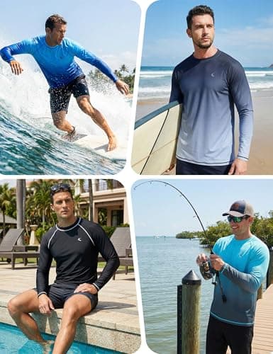 Mens Rash Guard UPF 50+ Swim Shirts UV Sun Protection Quick Dry Long Sleeve Beach Shirts for Fishing, Blue Gradient, 2XL - Thumbnail 6