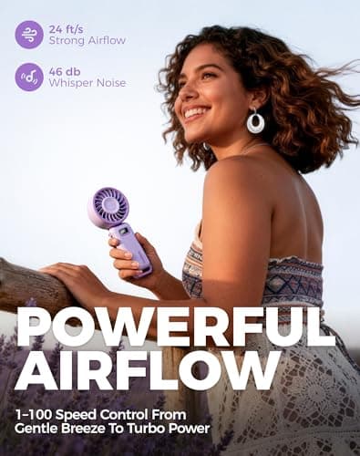 Diveblues Portable Turbo Fan, 100 Speed Handheld Fan with Strong Airflow, Foldable 4 in 1 Personal Fan for Neck, Desk & Travel, USB-C Rechargeable, Lightweight for Summer, Concerts & Outdoor Use - Thumbnail 2