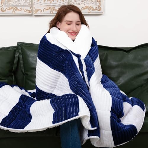 Sherpa Weighted Blanket for Adults 15lbs, 48"x72", Twin Full Size Fuzzy Heavy Throw Blanket for 120-160lbs, Microfiber Soft Thick Big Blankets Weighted Comforter Breathable Gift for Sleeping, Navy - Thumbnail 3