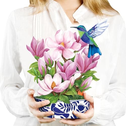 Airpark 3D Pop Up Flower Greeting Cards, Magnolia & Bird Forever Paper Flower Bouquet Pop Up Birthday Cards, Mother's Day, Easter, Thank You Cards for Women Mom Friends, Blank Notecard & Envelope