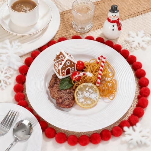FLOWERCAT 100PCS White Plastic Plates - Heavy Duty Plastic Plates Disposable-Straw hat plates for Christmas party &Wedding/New Year - Serve for 50guests party(10inch & 7inch)(White) - Thumbnail 6