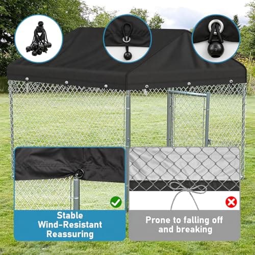 Colewin Outdoor Dog Kennel Cover,Waterproof 8'x4' Kennel Cover Sun Shade,420D Oxford Fabric Top Dog Kennels Covers Large Replaceable(Black,Frame NOT Included) - Thumbnail 5