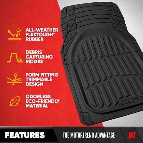 Motor Trend FlexTough LITE Rubber Car Mats Full Set - All Weather Floor Mats for Trucks, Cars & SUVs - Automotive Waterproof Black Car Floor Mats for Cars Interior Accessories Universal Trim-to-Fit - Thumbnail 3
