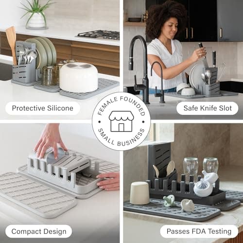 Dorai Home Collapsible Dish Drying Rack and Stone Pad – Foldable Rack with Instant - Dry Stone Mat – Space-Saving Dish Drainer for Kitchen Counter -19.9" x 15.2" (Sandstone) - Thumbnail 3