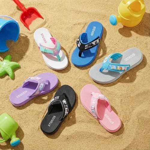 Kids Flip Flops Boys Sandals Girls Summer Beach Non Slip Outdoor & Intdoor Little/Big Boy Comfortable Fashion Lightweight Soft Bathroom Pool Swimming Shower Home House Sport Lake Blue Big Kid 6 - Thumbnail 6