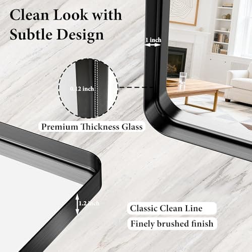 30x36 Inch Black Metal Framed Bathroom Mirror for Wall, HD Tempered Glass, Vanity Mirror for Over Sink, Anti-Rust Aluminum Alloy Mirror, Farmhouse, Horizontally or Vertically Hanging - Thumbnail 6