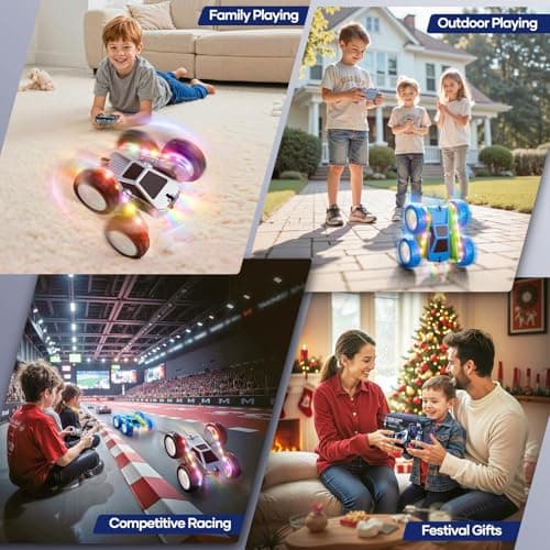 WayEee Remote Control Car for Boys 4-7, 360° Flips Rotating RC Stunt Car with Type-C Charging and LED Lights Strips, 2.4 GHZ Double Sided All Terrain 4WD RC Cars for Girl Boys Christmas Birthday Gift - Thumbnail 5