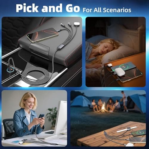 4 in 2 Charging Cable for Phone Watch Charger with 3 Type-C Ports, Travel Essentials USB C Splitter Multi Charging Cable/Cord for iWatch Ultra/SE/11-1, iPhone17 16 15 14, Android, More -1Pack 5FT - Thumbnail 6