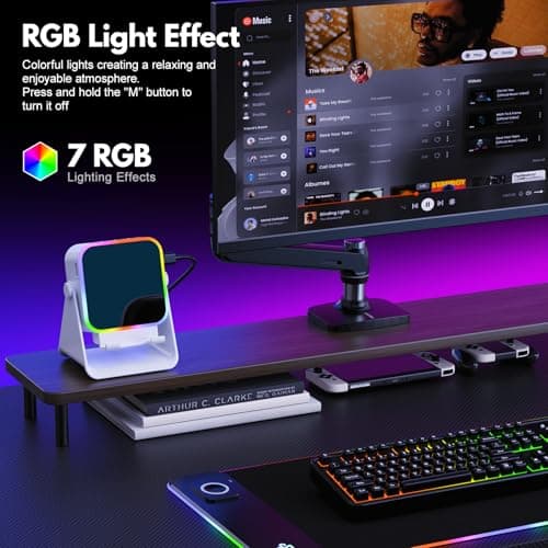 Wireless Induction Speaker - 5 in1 Bluetooth Speaker Phone Stand with Colorful Ambient Light 360° Rotation Compatible with iPhone Android iPad Samsung Galaxy- Unique Birthday Gift for Men Women Adults - Thumbnail 4