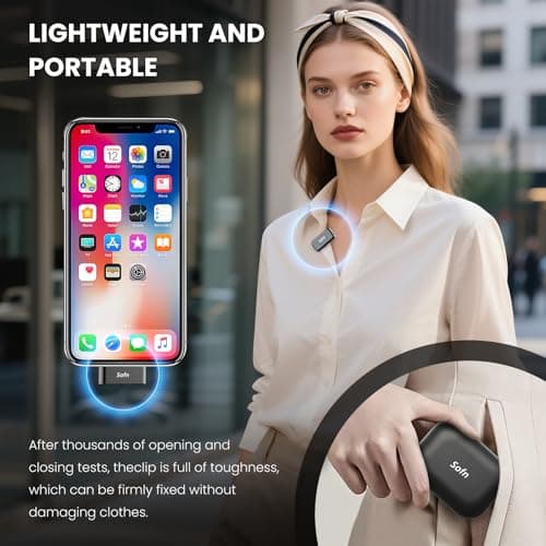 Sofn Wireless Lavalier Microphone for iPhone Android,Mini Mic with Charging Case,Lapel Wireless Mic with Noise Cancellation for Recording,YouTube,TikTok,Vlog,Podcast - Thumbnail 6