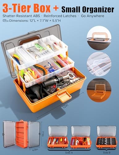DIGOAKO Large 3-Layer Fishing Tackle Box with Tackle Included, All-in-One 417 Pcs Fishing Lures Kit with Small 2-Sided Box & Gloves for Anglers, Complete Freshwater Bass Fishing Gear, Gift for Men - Thumbnail 6