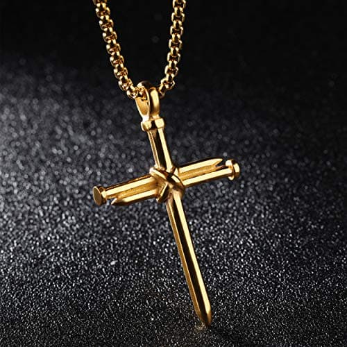 Rehoboth Men's Stainless Steel Nail Cross Pendant Necklace With 24 Inch Chain for Women Men - Thumbnail 4