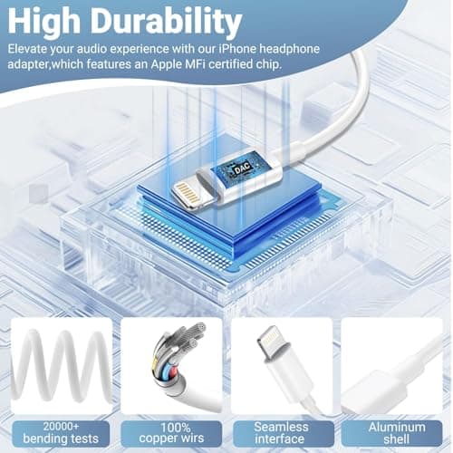 Apple MFi Certified 2 Pack Headphone Adapter for iPhone,Lightning to 3.5 mm Headphone Jack Adapter Audio Aux Cord Dongle, Compatible with iPhone 13/12/11/XS/XR/X 8/, Support Call+Music Control - Thumbnail 3