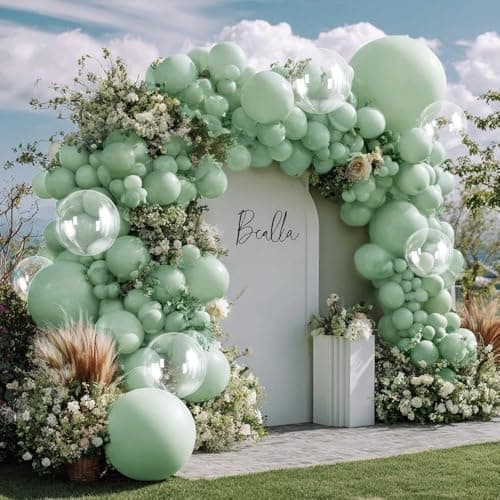 Dusty Green Balloons Double Stuffed Pastel Green Sage Olive Balloon Garland Arch Kit 18/12/5 Inch with Clear Balloons for Baby Shower Gender Reveal Wedding Birthday Easter Spring Party Decorations - Image 1